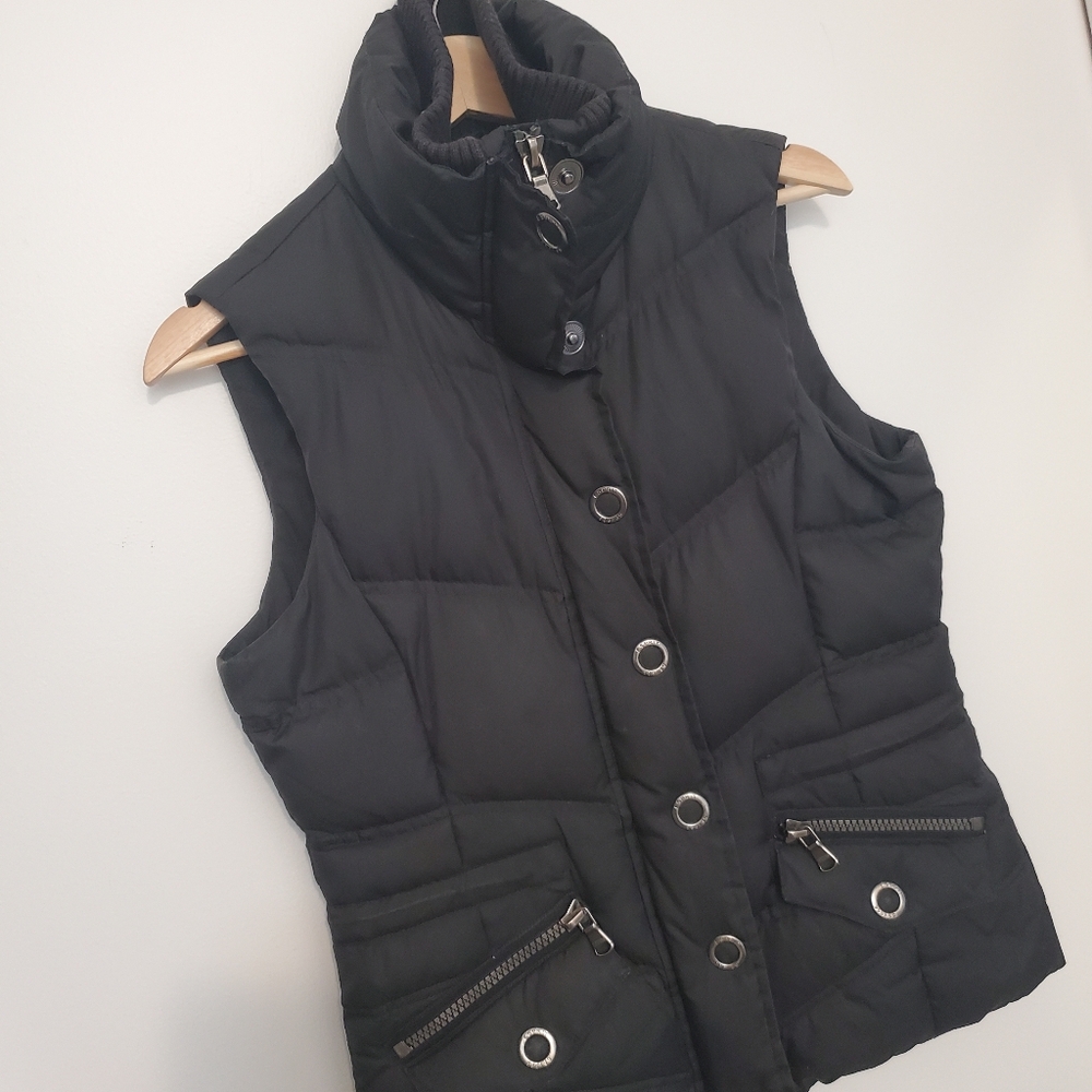 Esprit XS Down Feather Vest Y2K Retro Black Euro Puffer Germany Zip Warm Puff